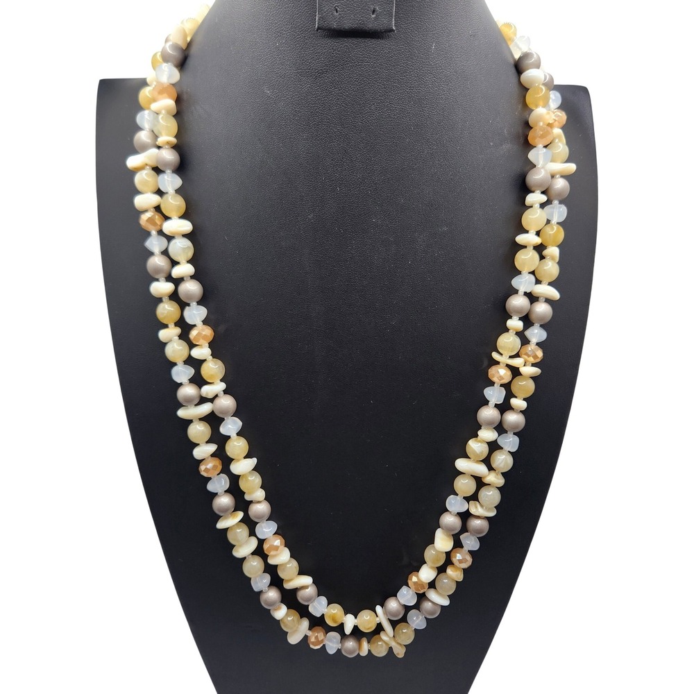 Shell Nugget Mixed Glass Bead Long Layering Necklace 60 Inch‎ Coastal  Bohemian